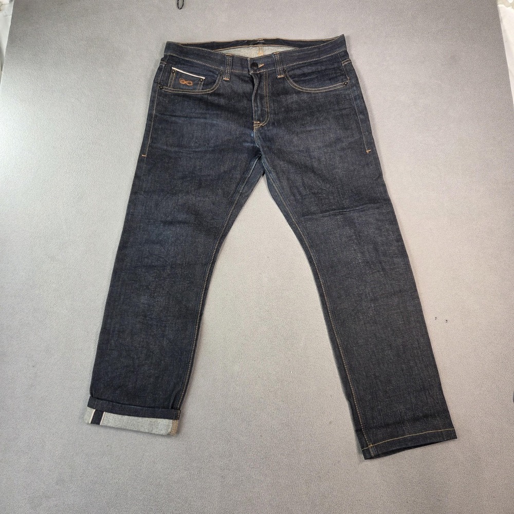 PLAC Selvedge Jeans Mens Dark Wash Berlin Slim Straight Raw Fits 34x27